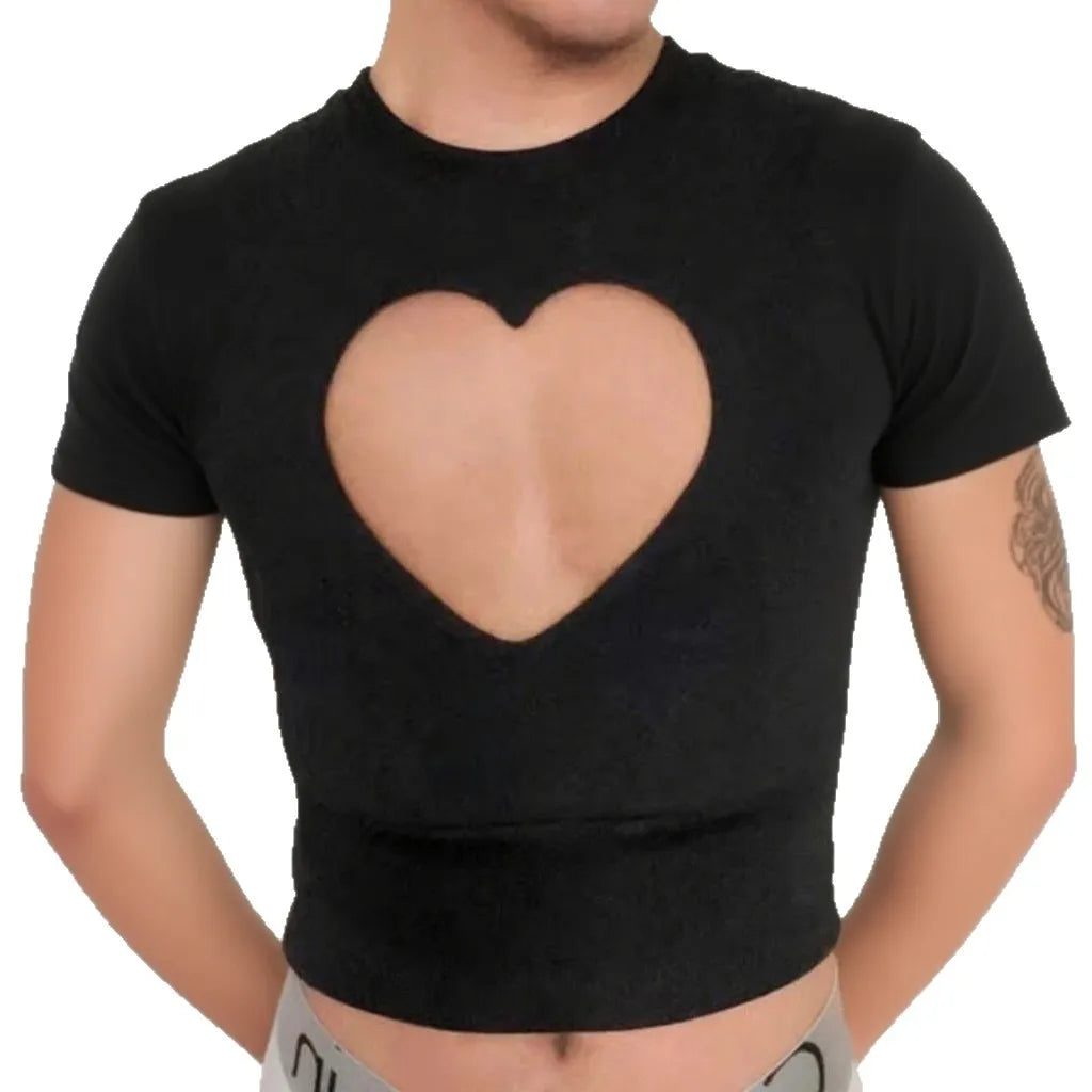 Love Heart Hollow Out Short Sleeve T Shirt for Women