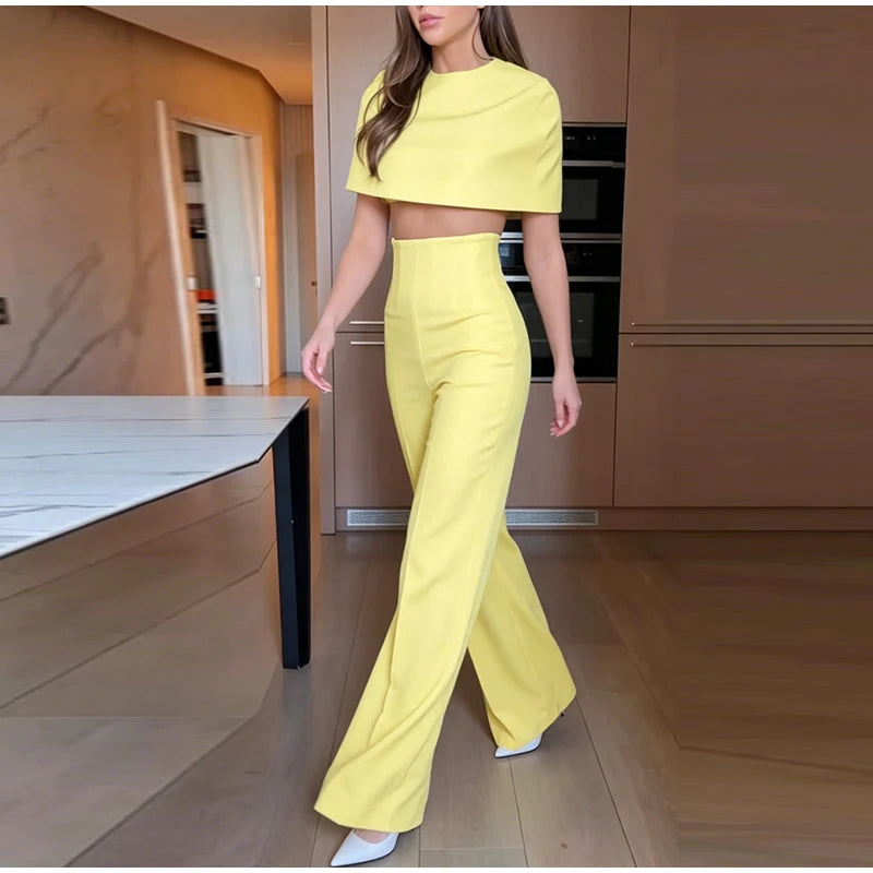 Elegant Wide Leg Pants And Blazer Three Piece Set For Women