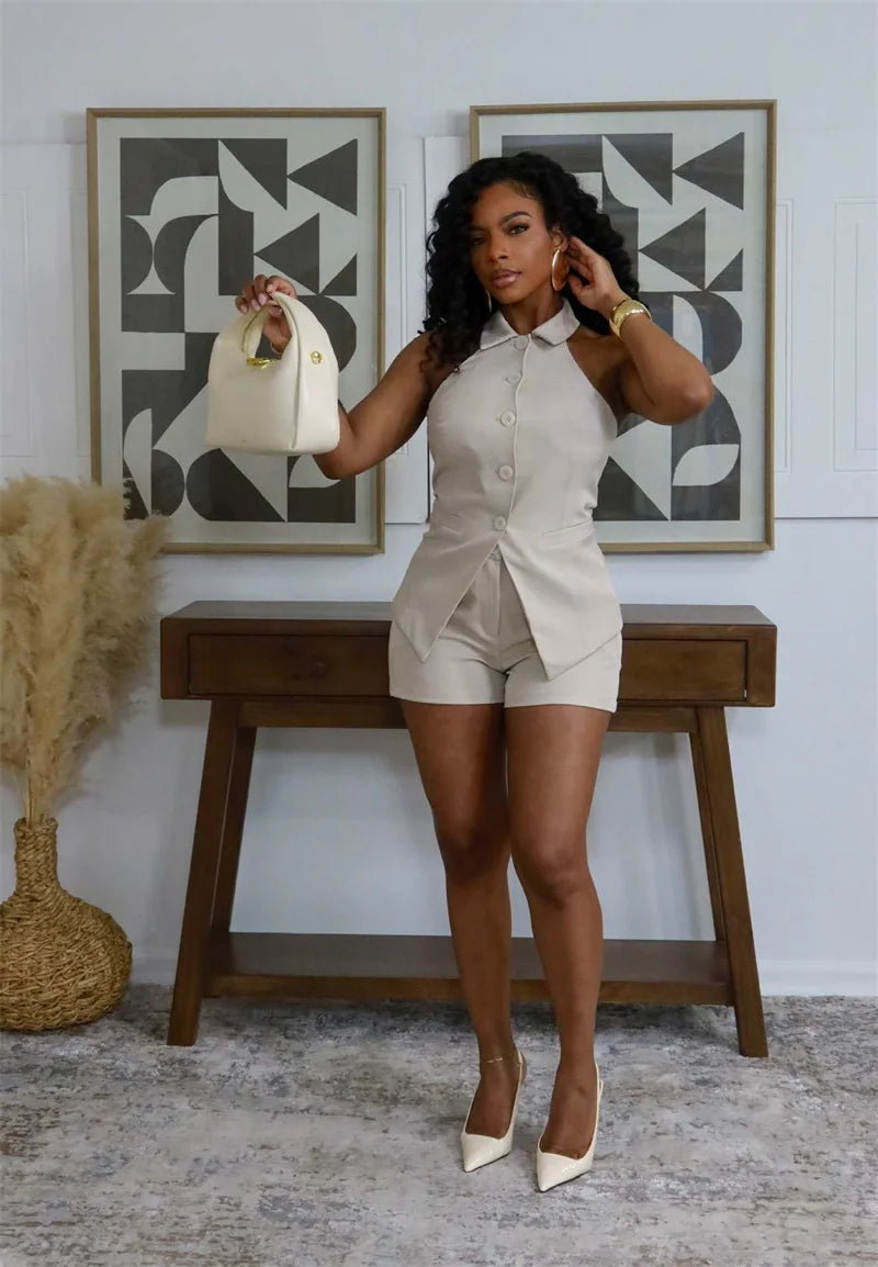 Elegant Party Two-Piece Vest Top and Shorts Set for Women