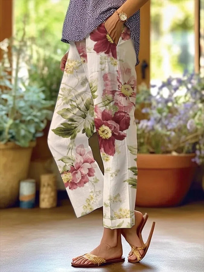 Elegant Printed Loose Ankle-Length Casual Pants for Women