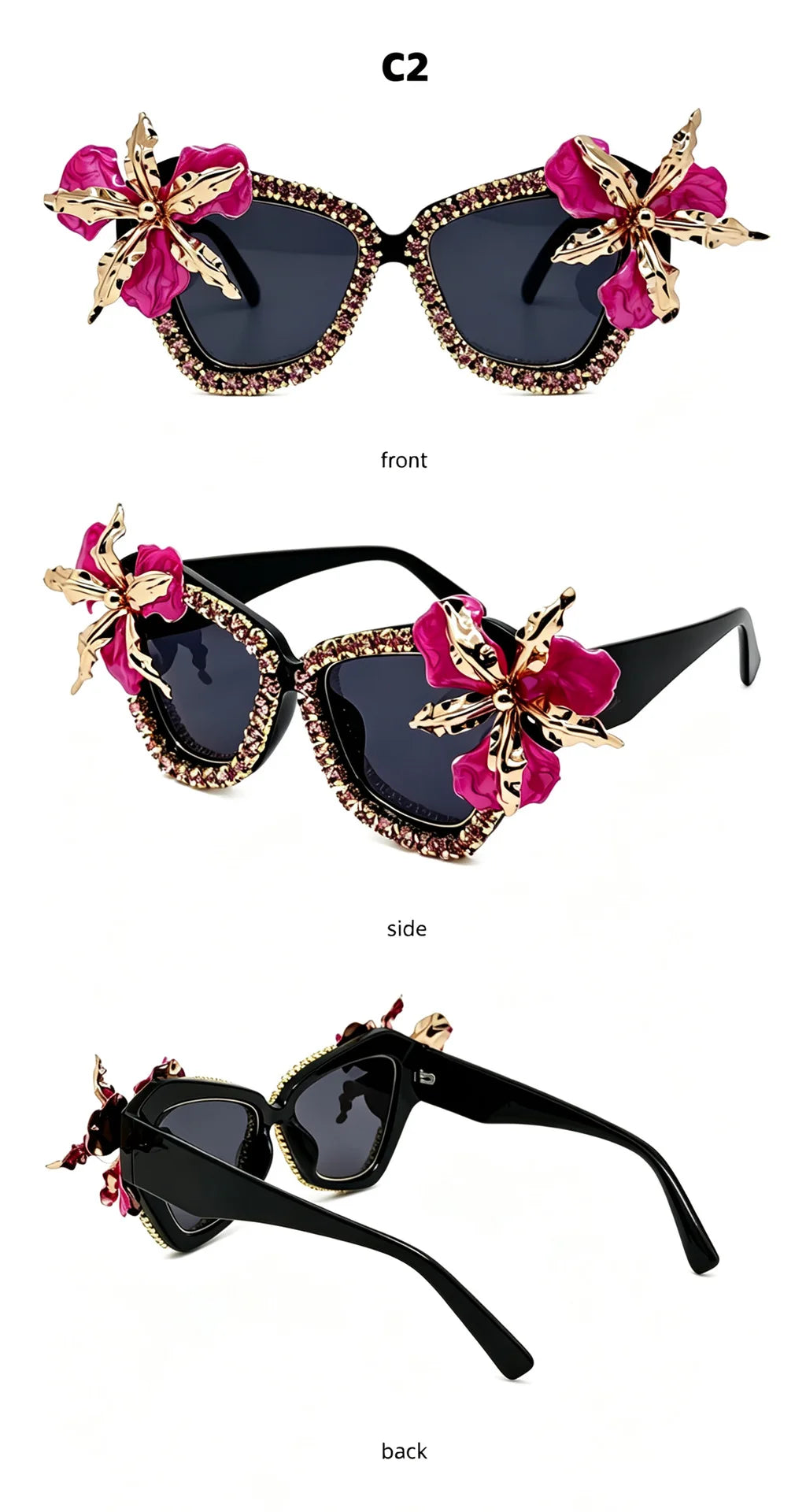 3D Flower Rhinestone Oversized Sunglasses