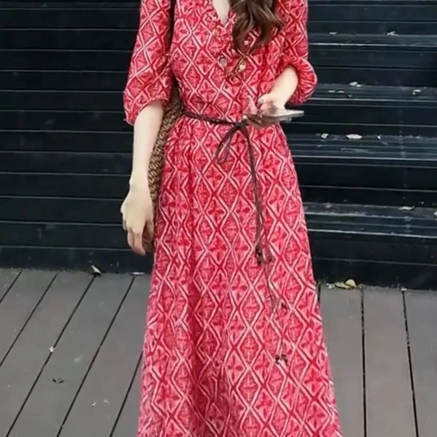 Loose Fit Vacation Style Floral Midi Dress for Women