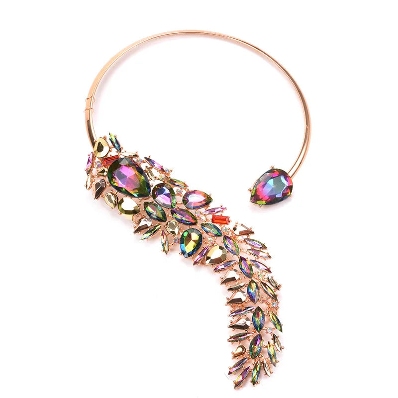Green Crystal Open Collar Choker Necklace for Women