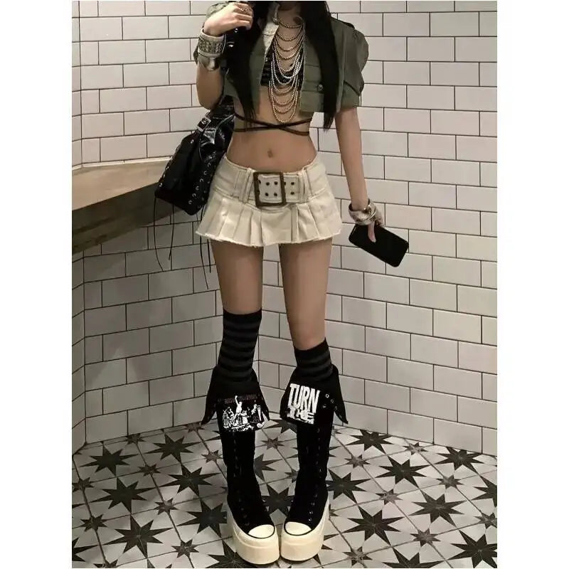 ANJY Summer New Women American Style Vintage Fashion Slim Fit Denim Short Jacket Stand Collar Puff Sleeve Washed Ins Coat A24293