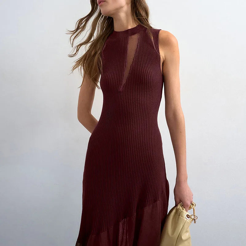 Sleeveless Mesh Patchwork A-Line Dress