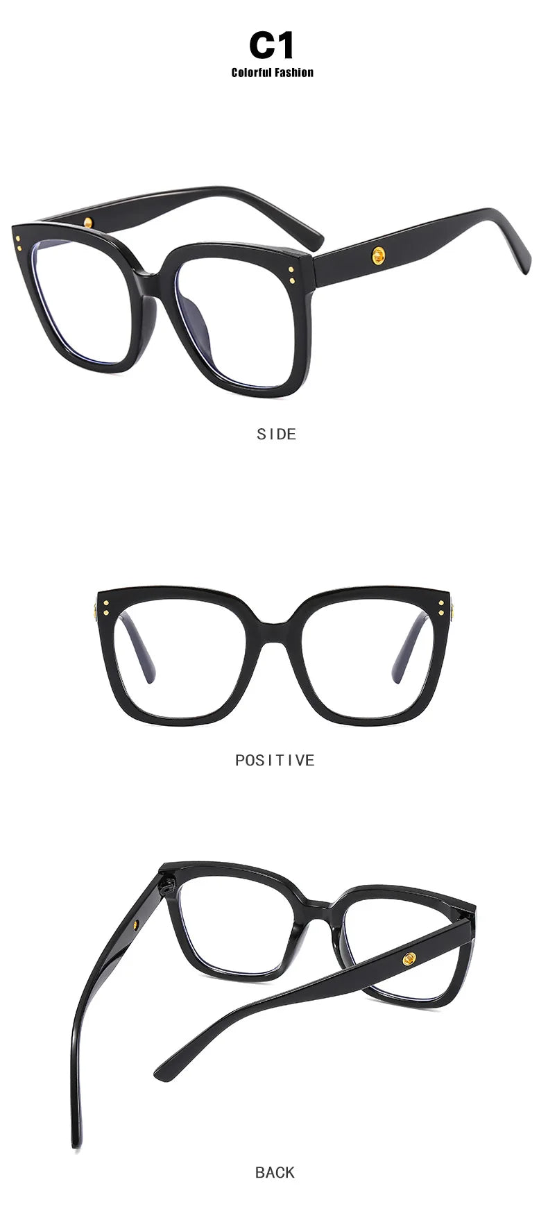 Oversized Square Reading Glasses with Rivet Detail for Women