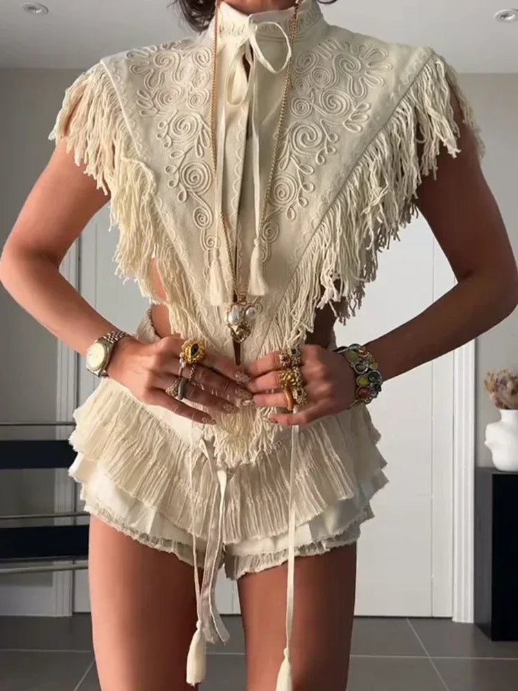 Stylish Boho Embroidered Tassel Fringe Shawl For Women