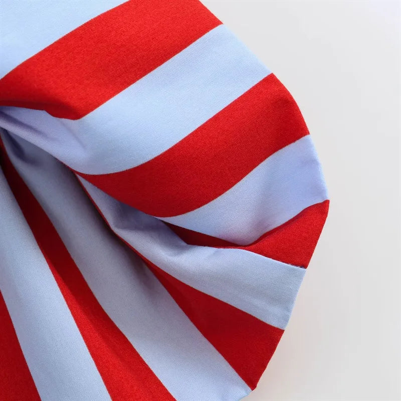 Chic Striped Sleeveless Bow Tie Collar Blouse for Women