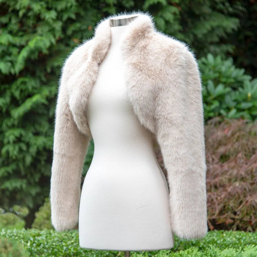 Warm Faux Fur Long Sleeve Open Front Coat for Women