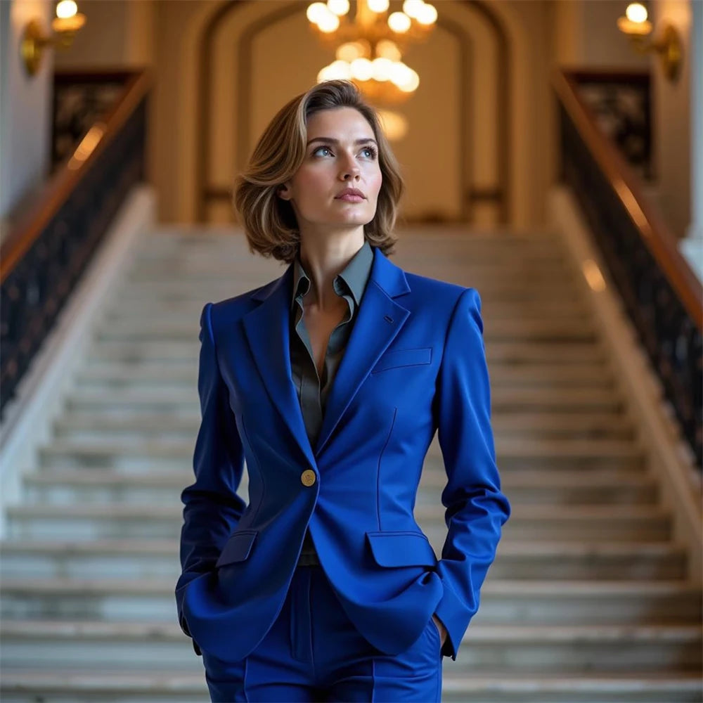 Custom Royal Blue Women's Suit 2 Pieces Tailored Blazer & Pants Set Formal Bridesmaid Cloth Lady Blazer Set (Jacket+Pants)