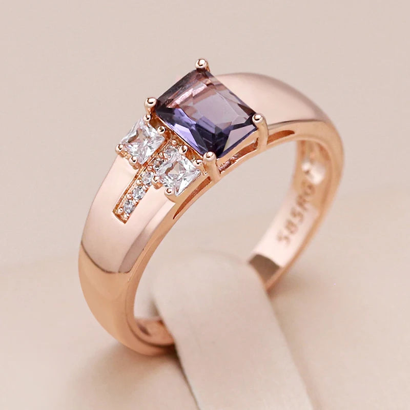 Purple Square Zircon Rose Gold Tone Ring for Women