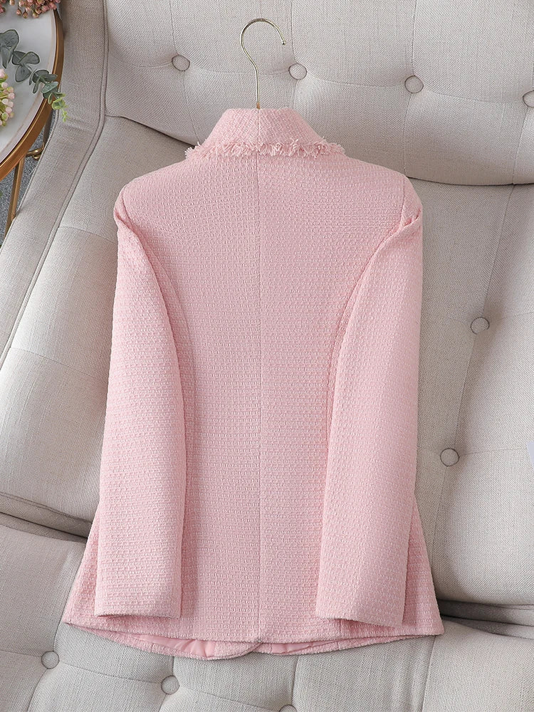 Autumn Winter Outwear Casual Blazer Women Ladies Jacket Pink White Blue Female Slim Long Sleeve Single Breasted Coat