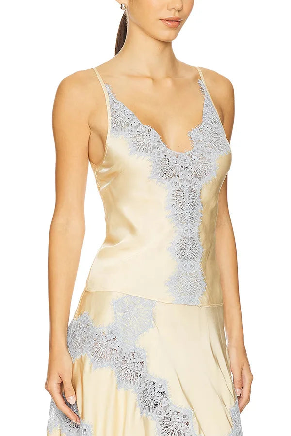 See-Through Lace Patchwork Two Piece Set for Women