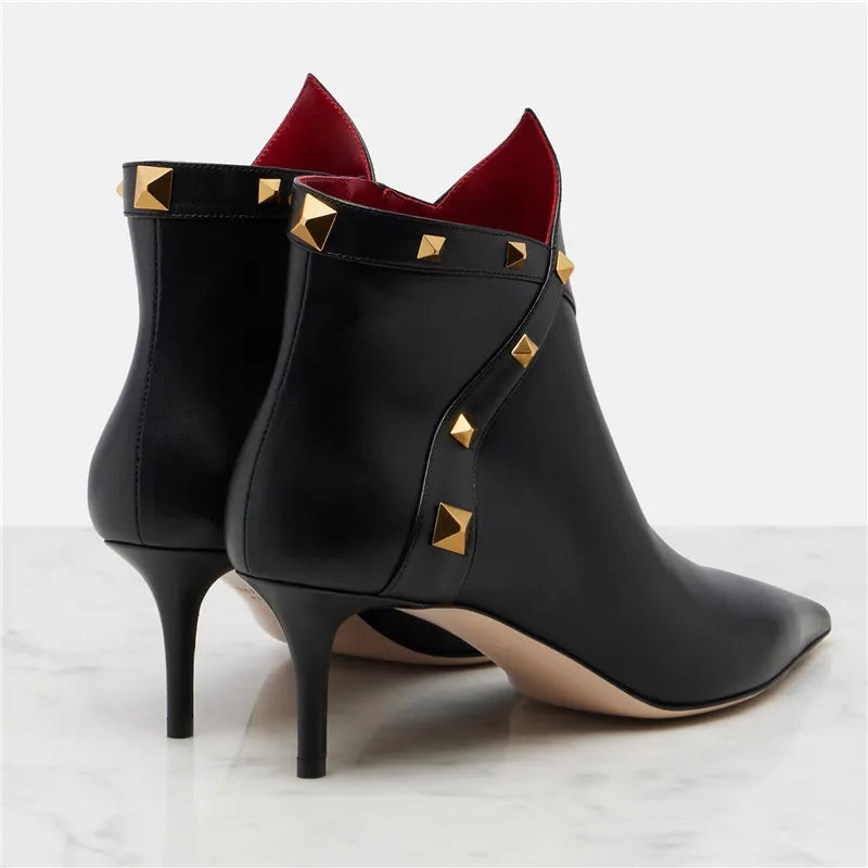 Studded Leather with Gold Rivet Detail Ankle Boots for Women