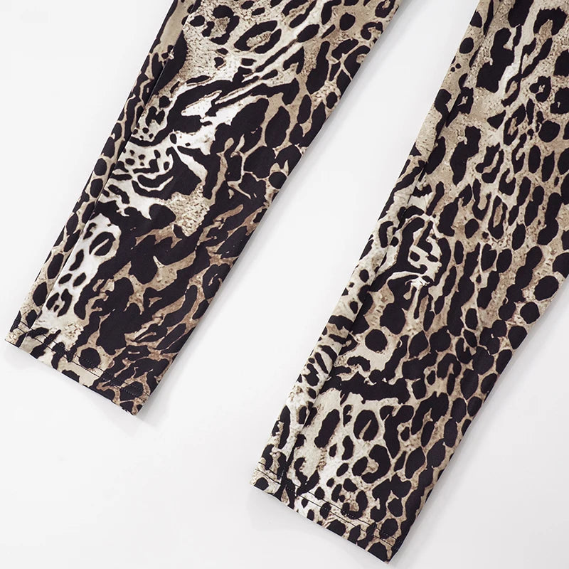 Leopard Print Sleeveless Jumpsuit with Stretch for Women