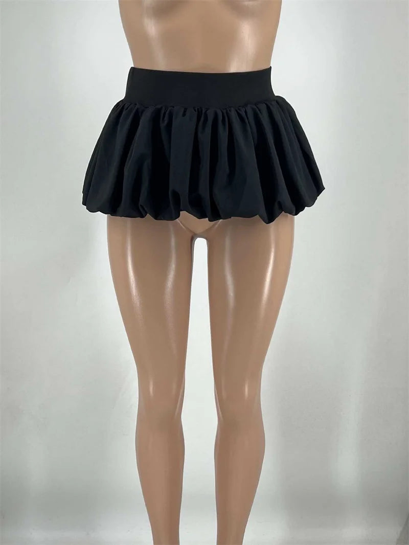 Sexy Pleated Bubble Skirt for Women High Waist Solid Lolita Micro Skirt Preppy Harajuku Y2K Clothes Cute Mini Skirts Birthday