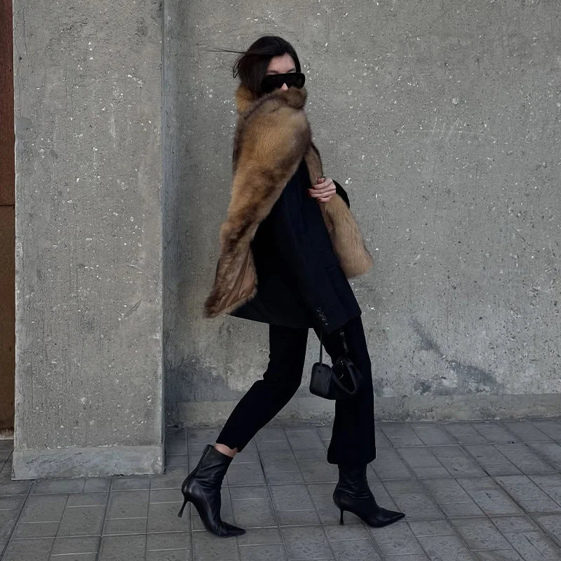 Long Thick Plush Faux Fur Scarf With Fringe for Women