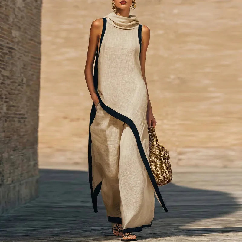 Casual Solid Blouse and Wide Leg Trousers for Women
