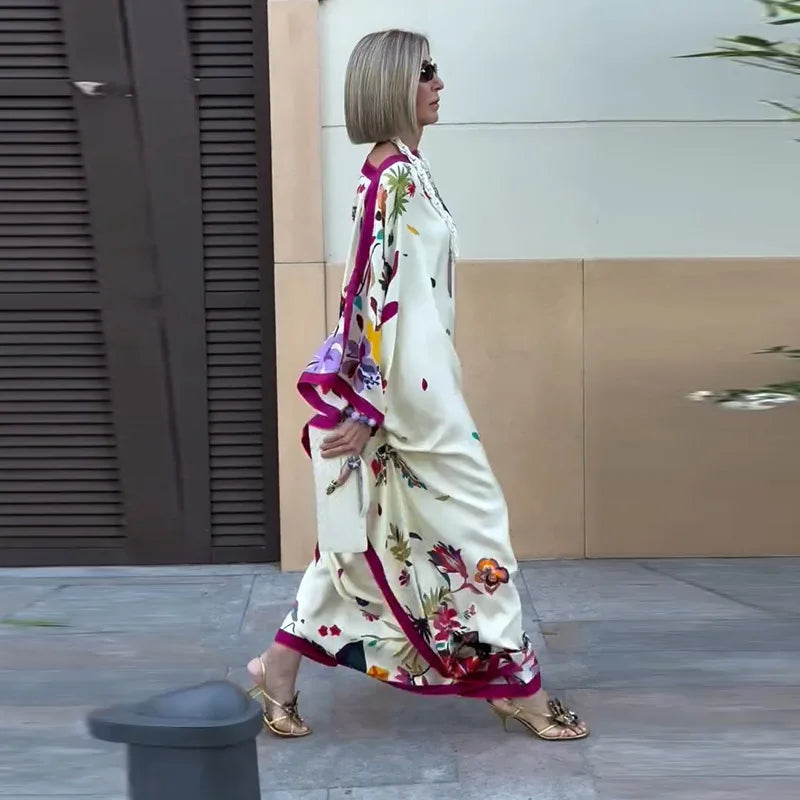 Casual Print Pleated Maxi Beach Vacation Chic Dress for Women