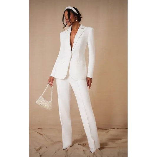 Luxury White Women's Clothing Single Breasted 2 Pieces Jacket Pants Female Suits Office Banquet Party Lady's Blazers Sets