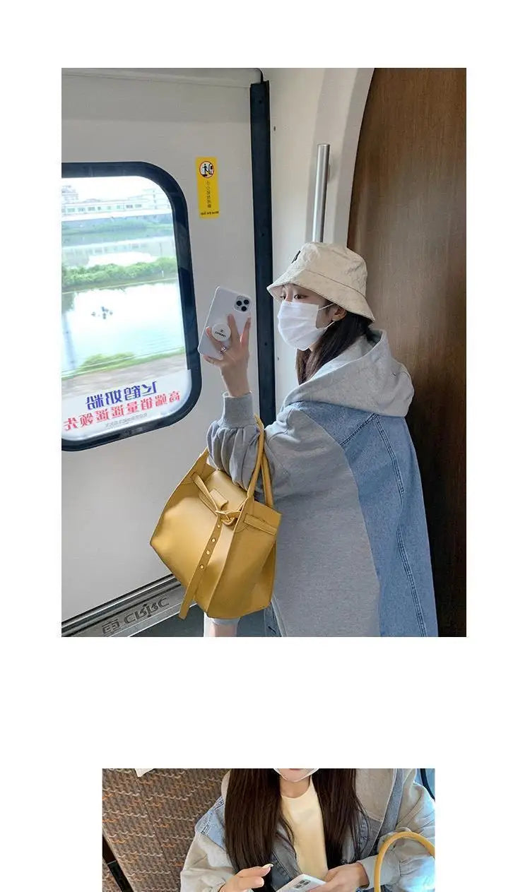 Hooded Mid Length Loose Spliced Casual Coat for Women