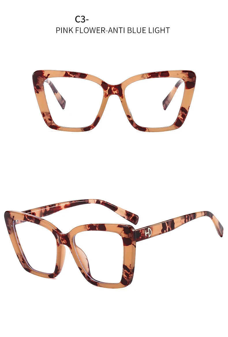 Vintage Black Floral Square Reading Glasses With Blue Light Filter for Women