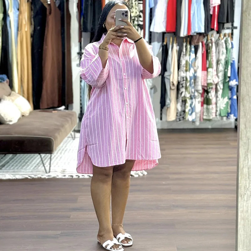 Striped Long Sleeve Collared Blouse