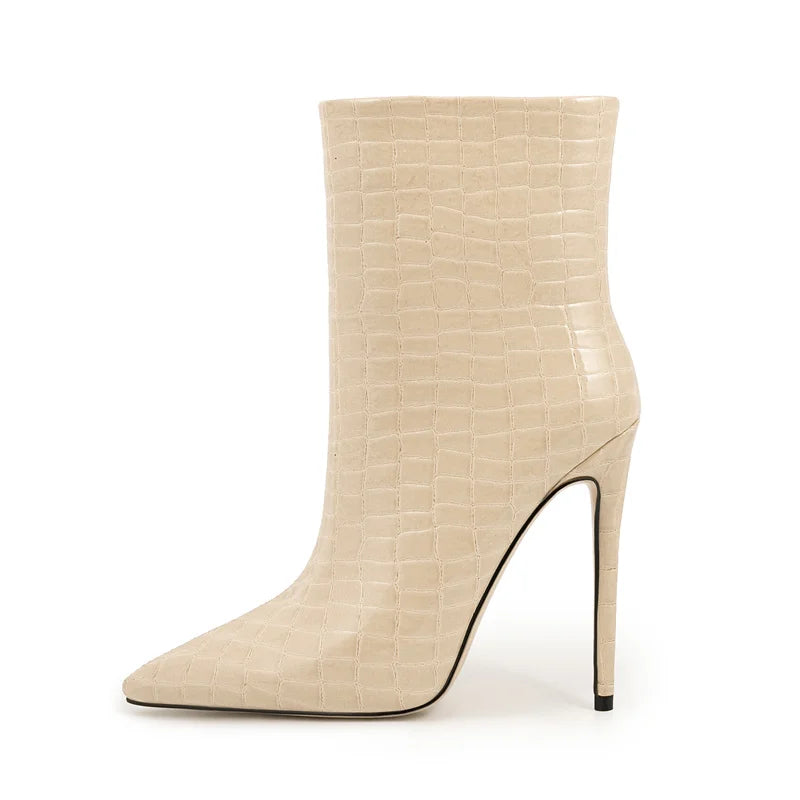 Pointed Toe Zipper Retro Stone Pattern Ankle Boots For Women
