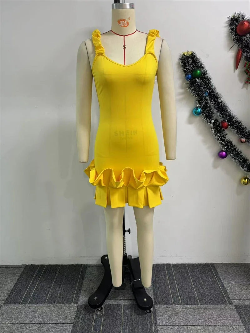 Ruffle Hem V-Neck Spaghetti Strap Mini Dress for Women