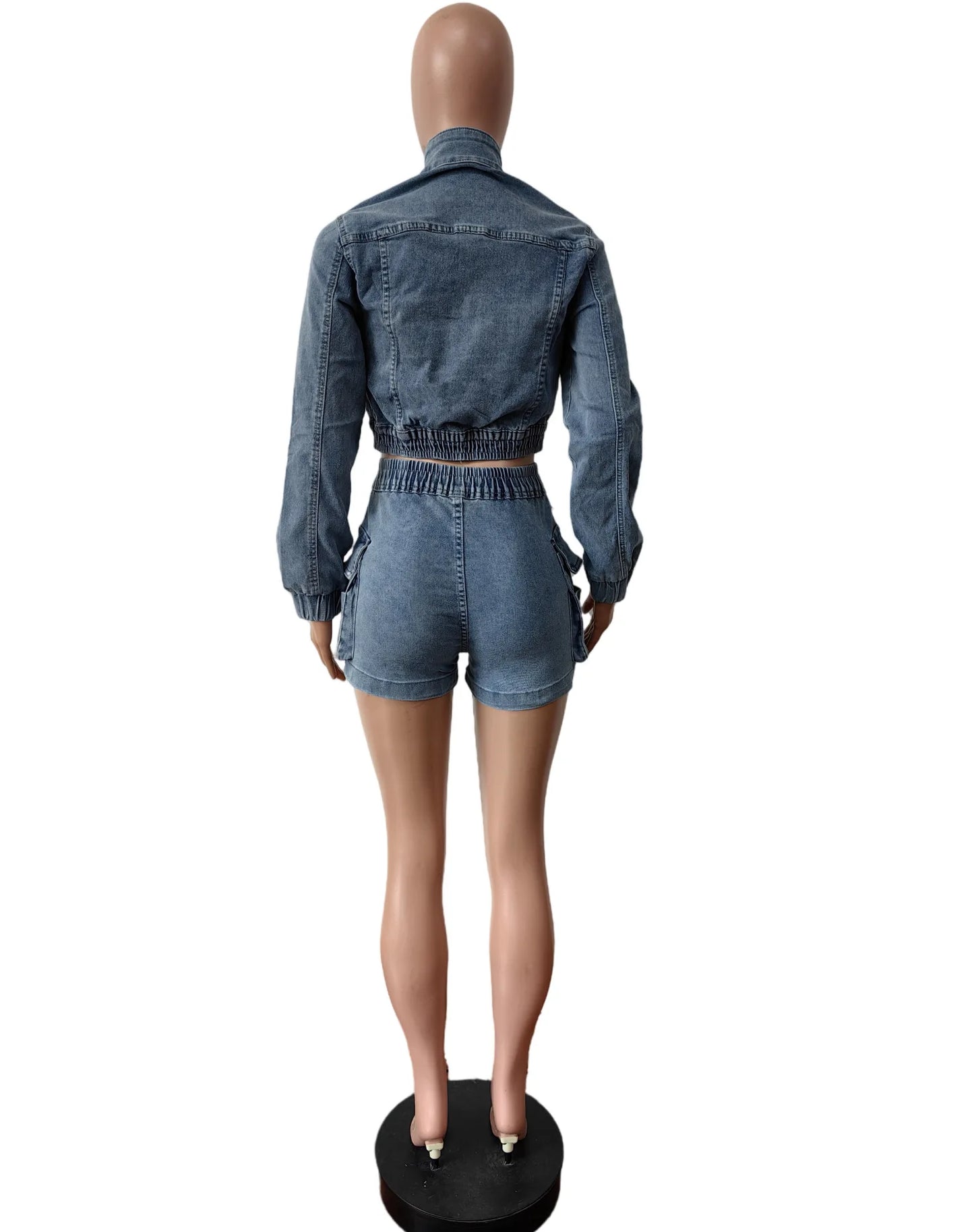 Summer Stretch Two-Piece Denim Shorts Set for Women