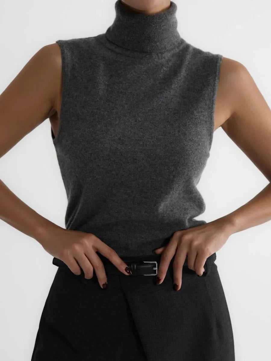 Slim Fit Knit Sleeveless Turtleneck Tank Top for Women
