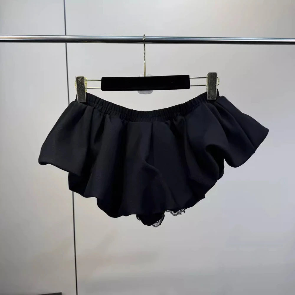 VGH Hotsweet Flower Bud Skirt for Women Spliced Elastic Pleated Slimming Solid Summer Fashion Short Skirts Female Clothing New