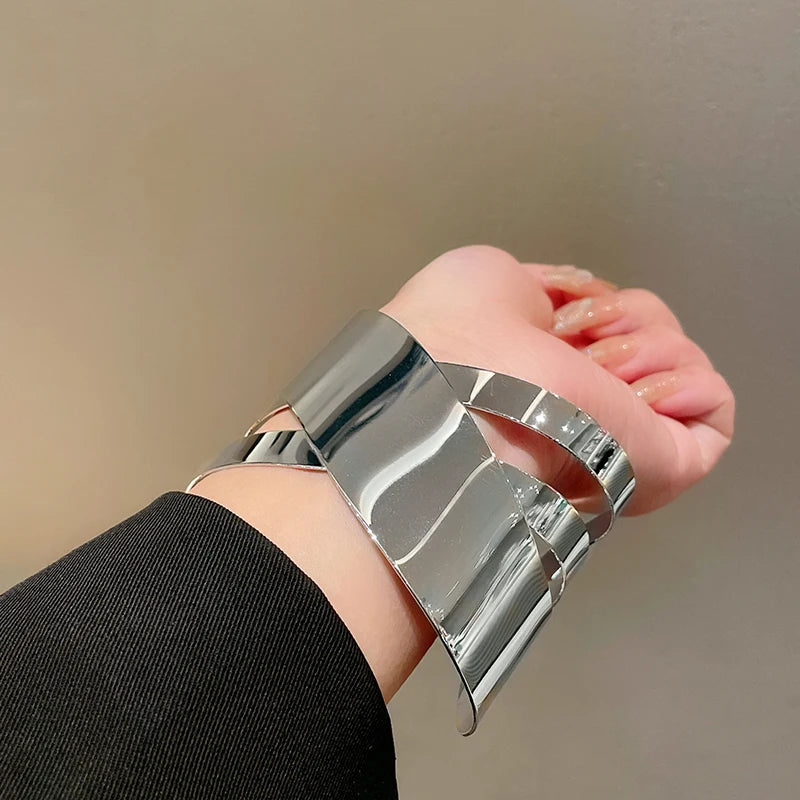 Layered Geometric Metal Cuff Bracelet