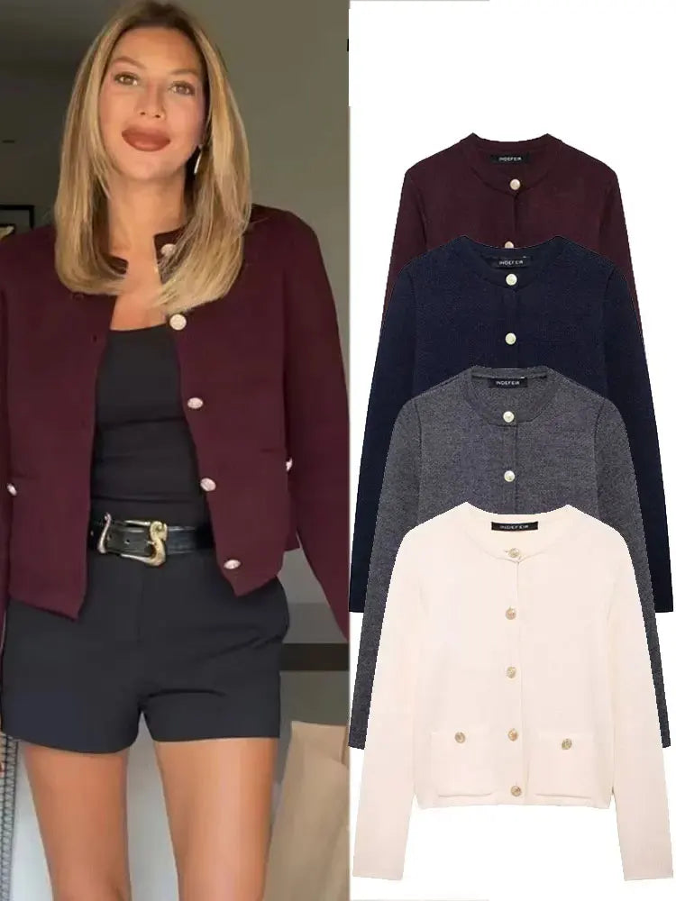 Winter Slim Knitted Cardigan with Button Details for Women