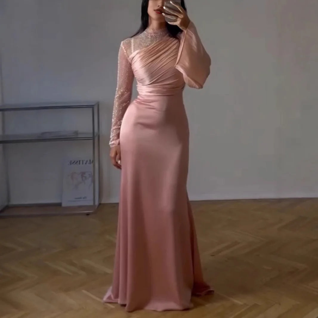 Elegant Asymmetrical Floor Length Pink Dress for Women