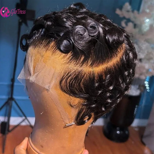 Pixie Cut 13x4 Lace Frontal Human Hair Wig for Women 180% Density 4inches Pre-plucked with Baby Hair Natural Hairline Remy Hair