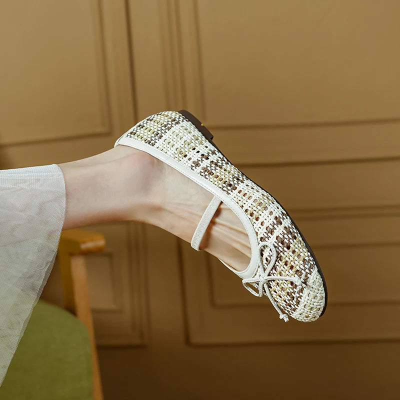All Day Comfort Textured Woven Bowtie Ballet Flats for Women