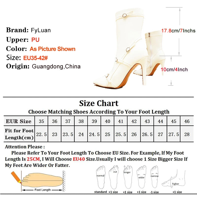 White Buckled Pointed Ankle Boots