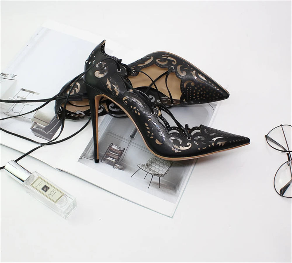 Pointed Toe Lace-Up Thin High Heel Pumps for Women
