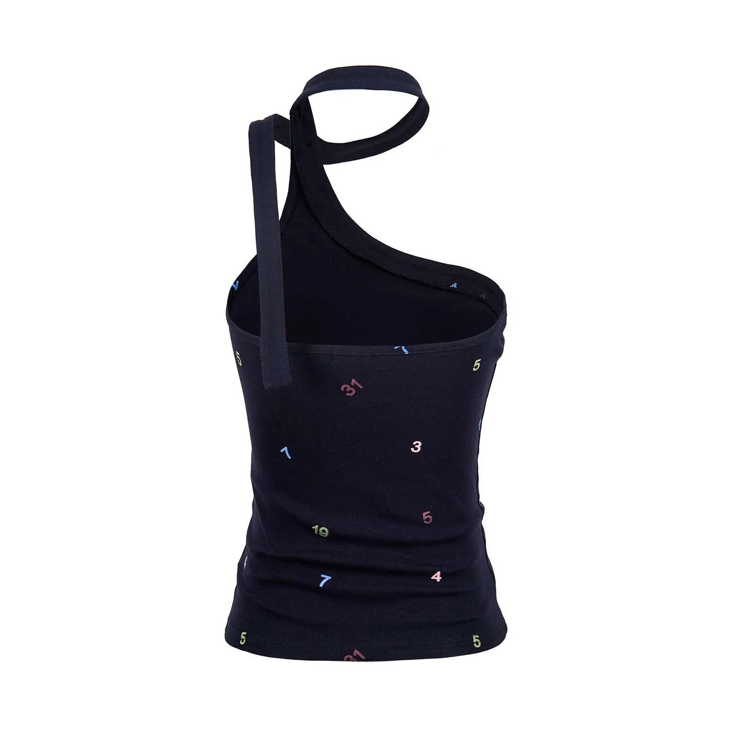 Irregular Halter Neck One Shoulder Letter Print Crop Top for Women