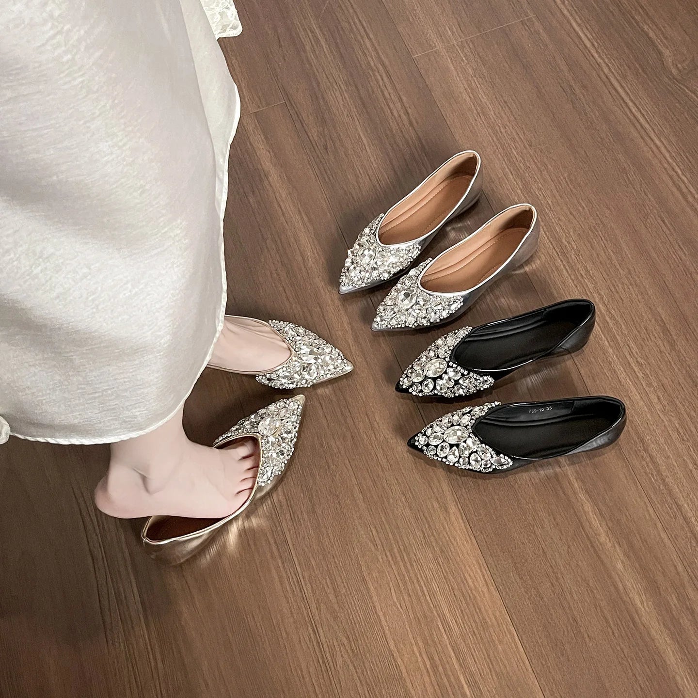 Elegant Patent Leather Rhinestone Ballet Flats for Women