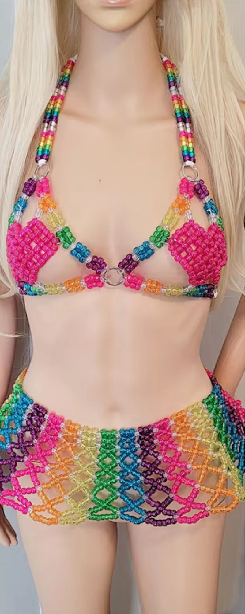 Retro Beaded Heart Bralette Set