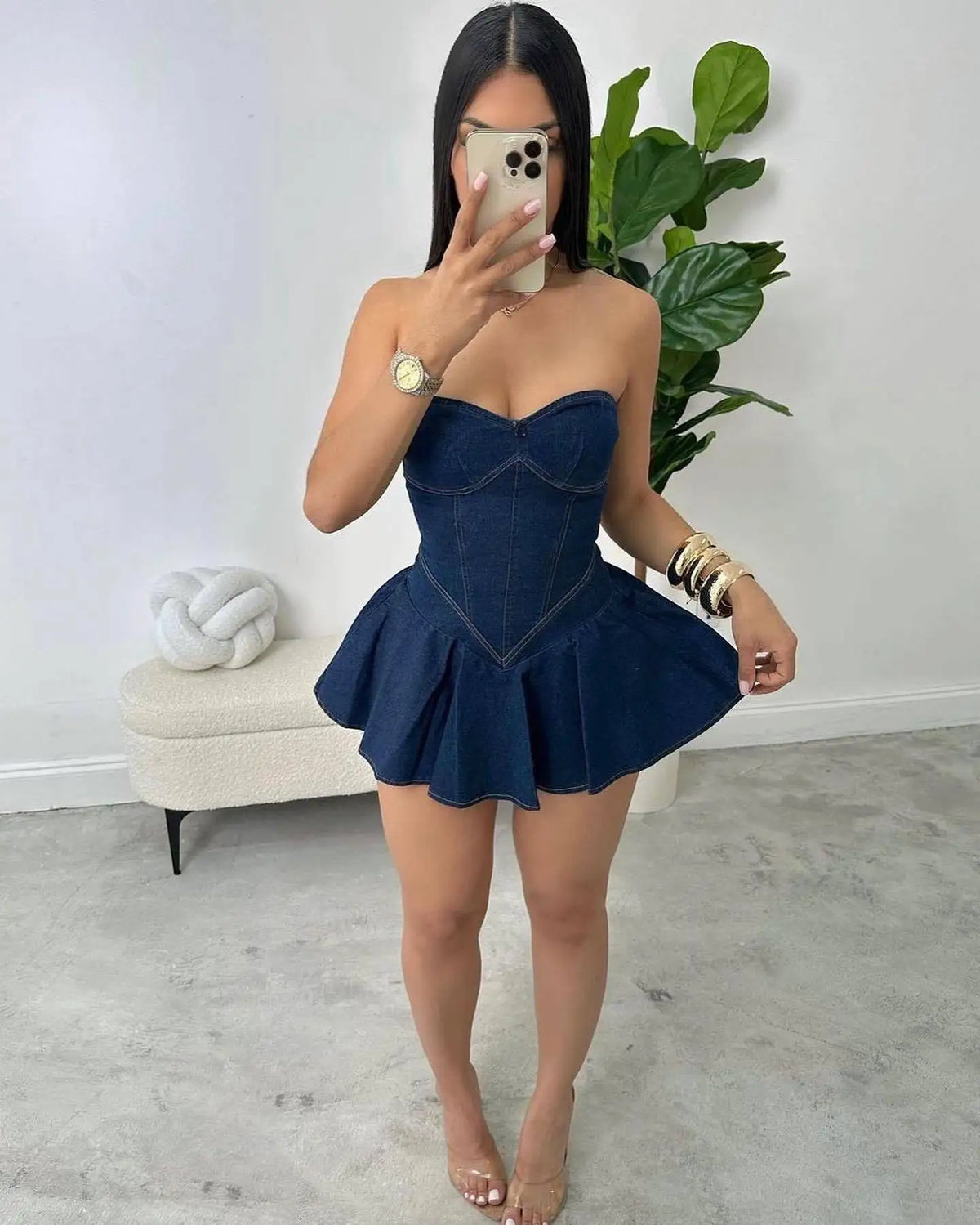Strapless Backless Denim Mini Dress