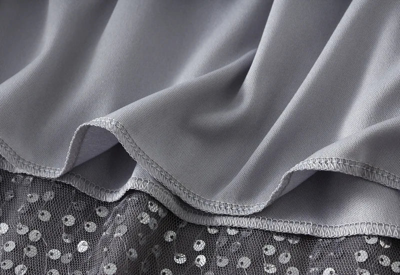 Sparkling Mesh A-Line Pleated Knee-Length Skirt for Women