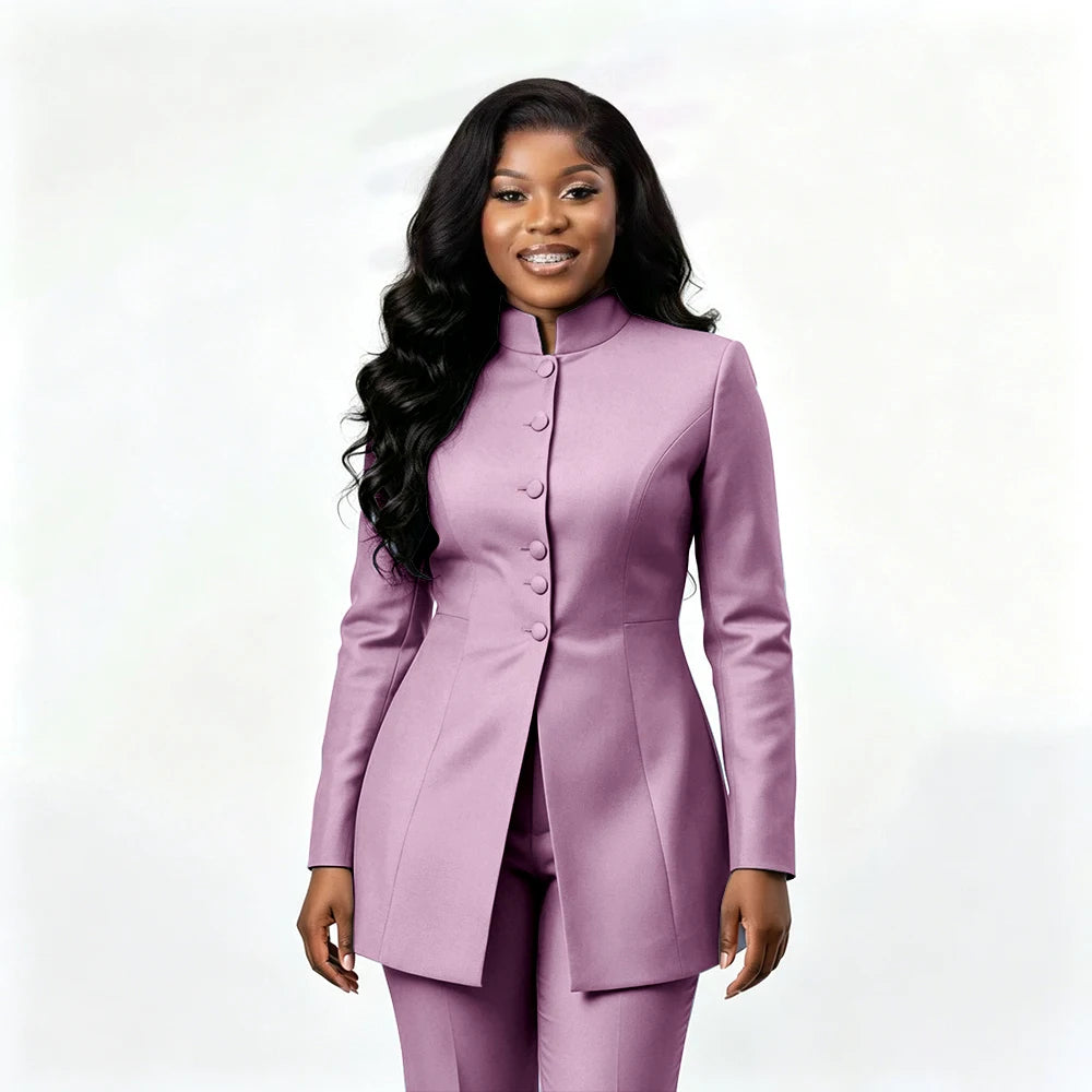 Smart Casual Two Piece Knit Blazer Set with Pants for Women