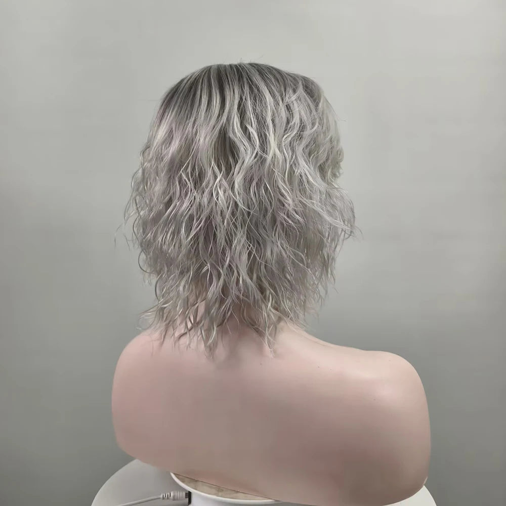 Lightweight Grey Short Curly Synthetic Wig For Women