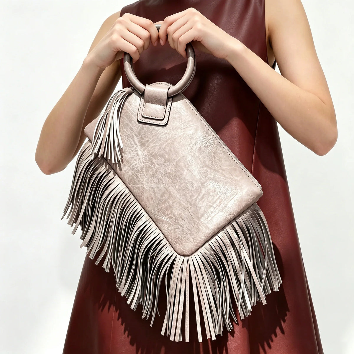 Vintage Tassel Fringe Zipper Clutch Handbag for Women