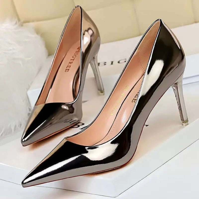 Classic Patent Leather Stiletto High Heel Pumps for Women