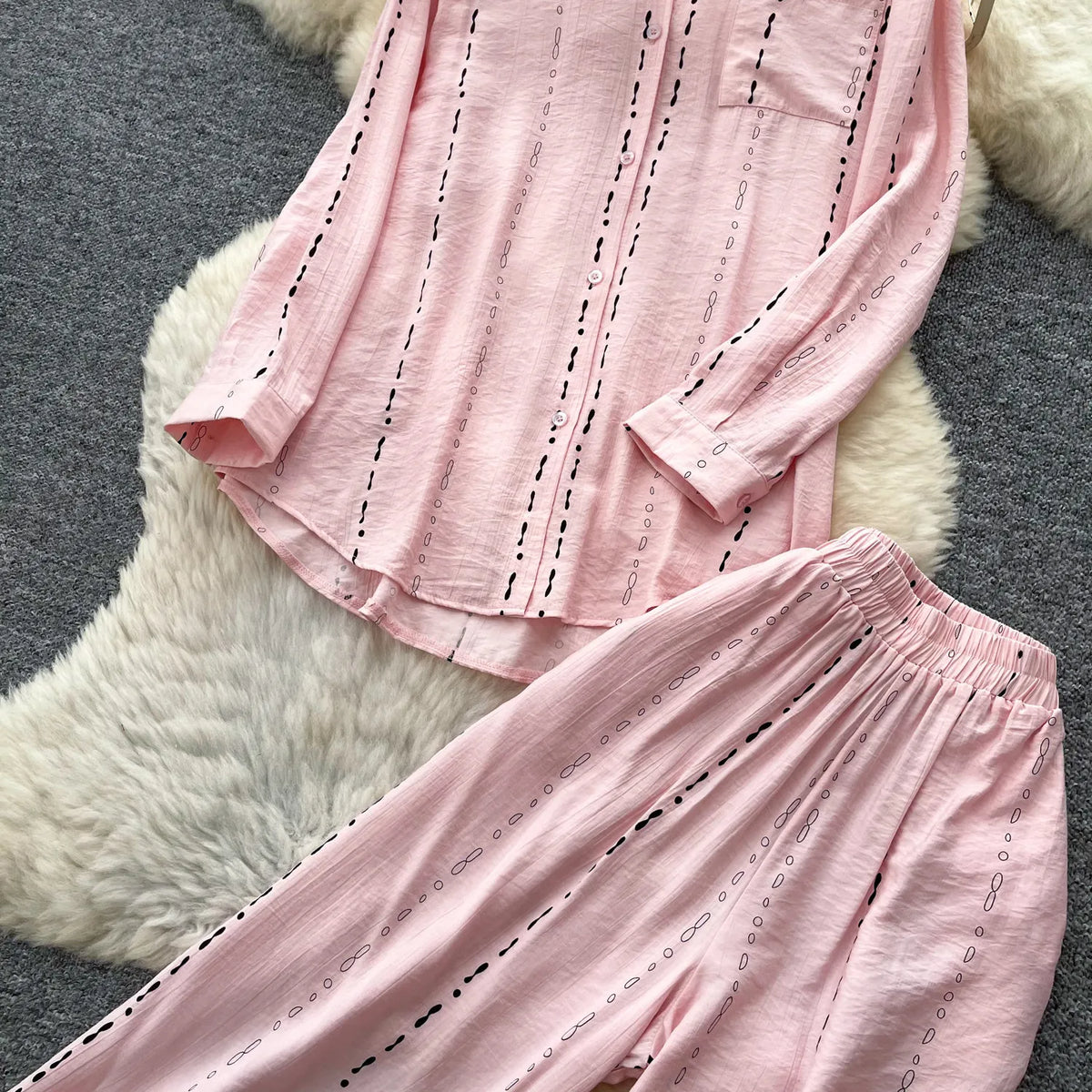 Collared Shirt and Wide Leg Pants Set