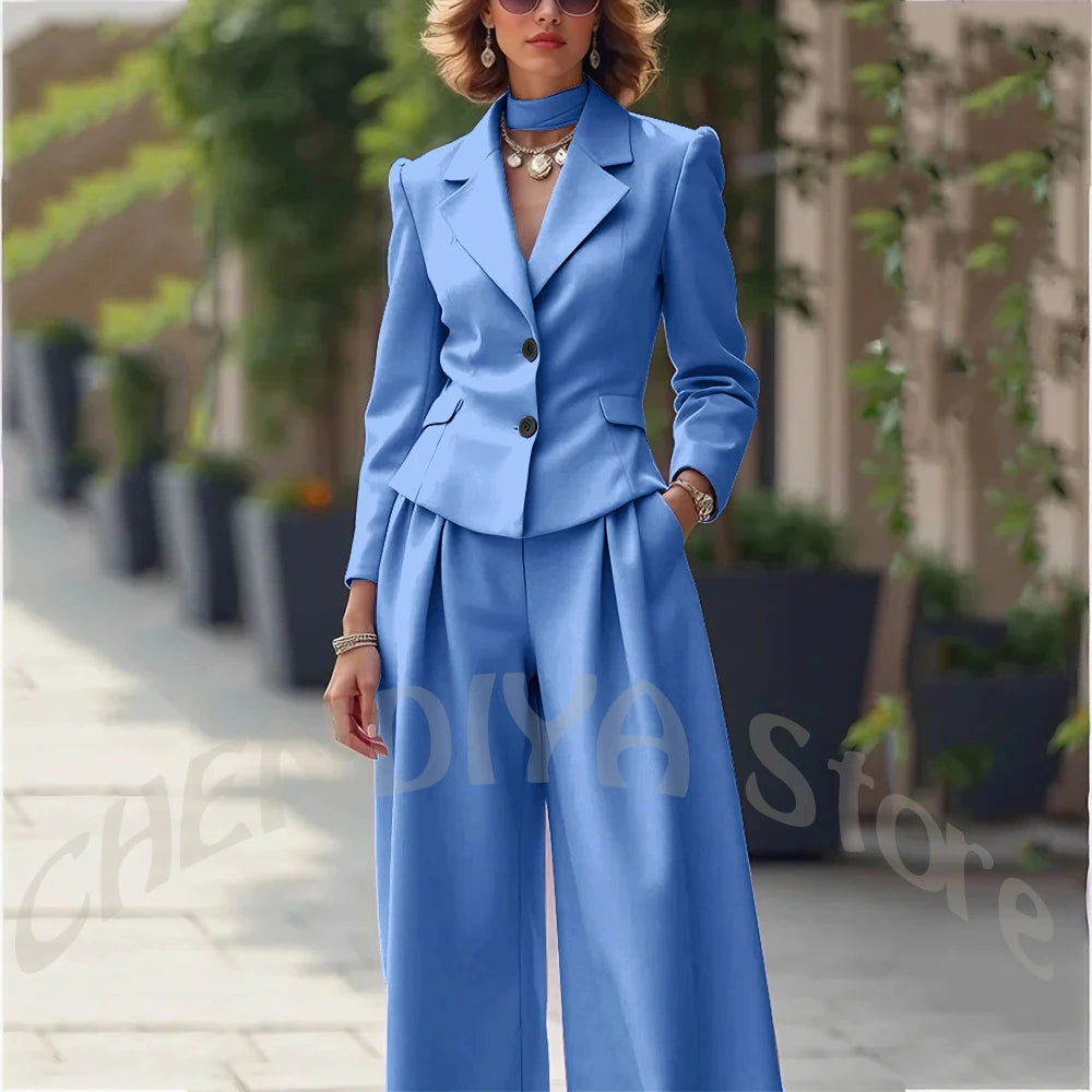 Elegant Notch Lapel Tailored Two Piece Suit Set for Women